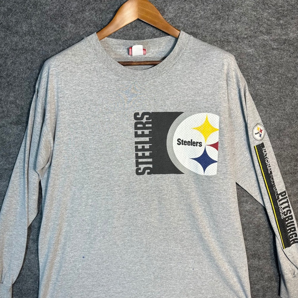 Vintage‎ Pittsburgh Steelers Long Sleeve T Shirt Sleeve Hit Men's Large NFL Logo